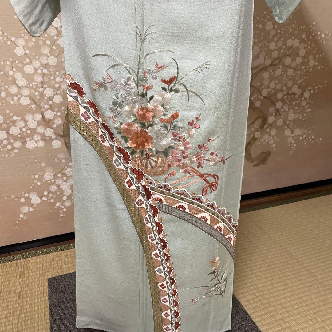 正絹　水色刺繍付下げ　高級美品