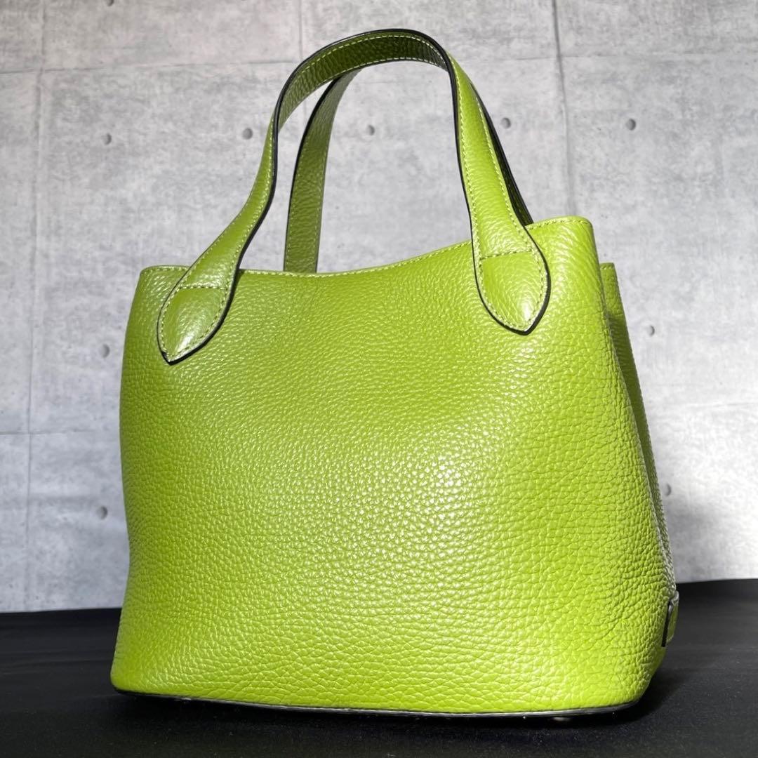 専用品WAKO 銀座和光 シボ革 レザー イエローグリーン ハンドバッグ