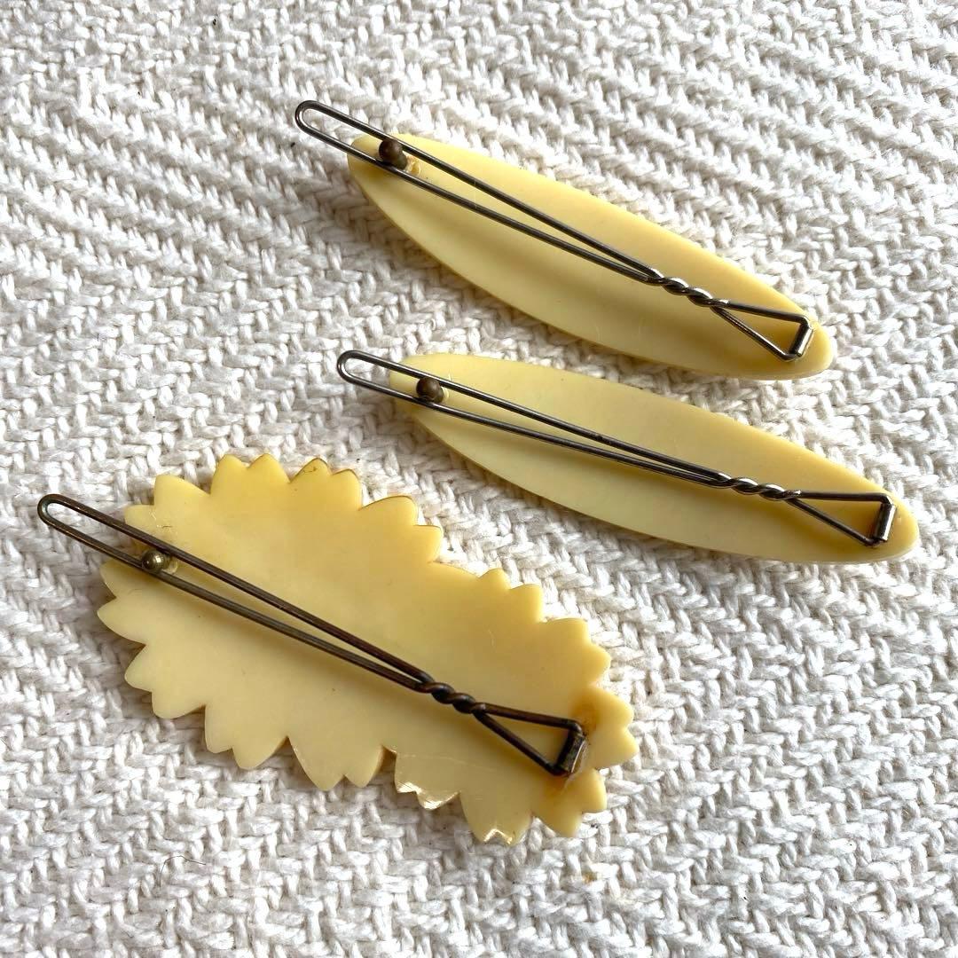 セルロイド アイボリー 花形ヘアピンセット レトロロマン 和装 ビンテージ