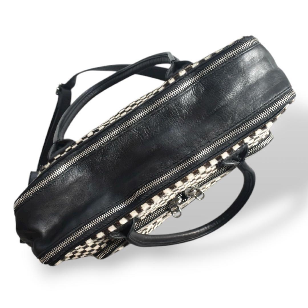 極美品フロリアンドゥニクール　腹子チェッカーフラッグ レザーブリーフ A4大容量