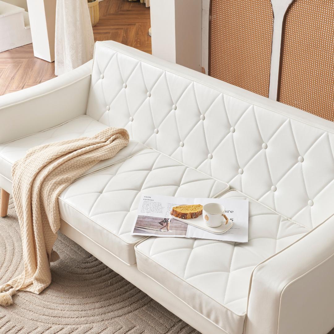 ソファー 3人掛け PUレザー 肘付き クッション付き コンパクト ローソファー