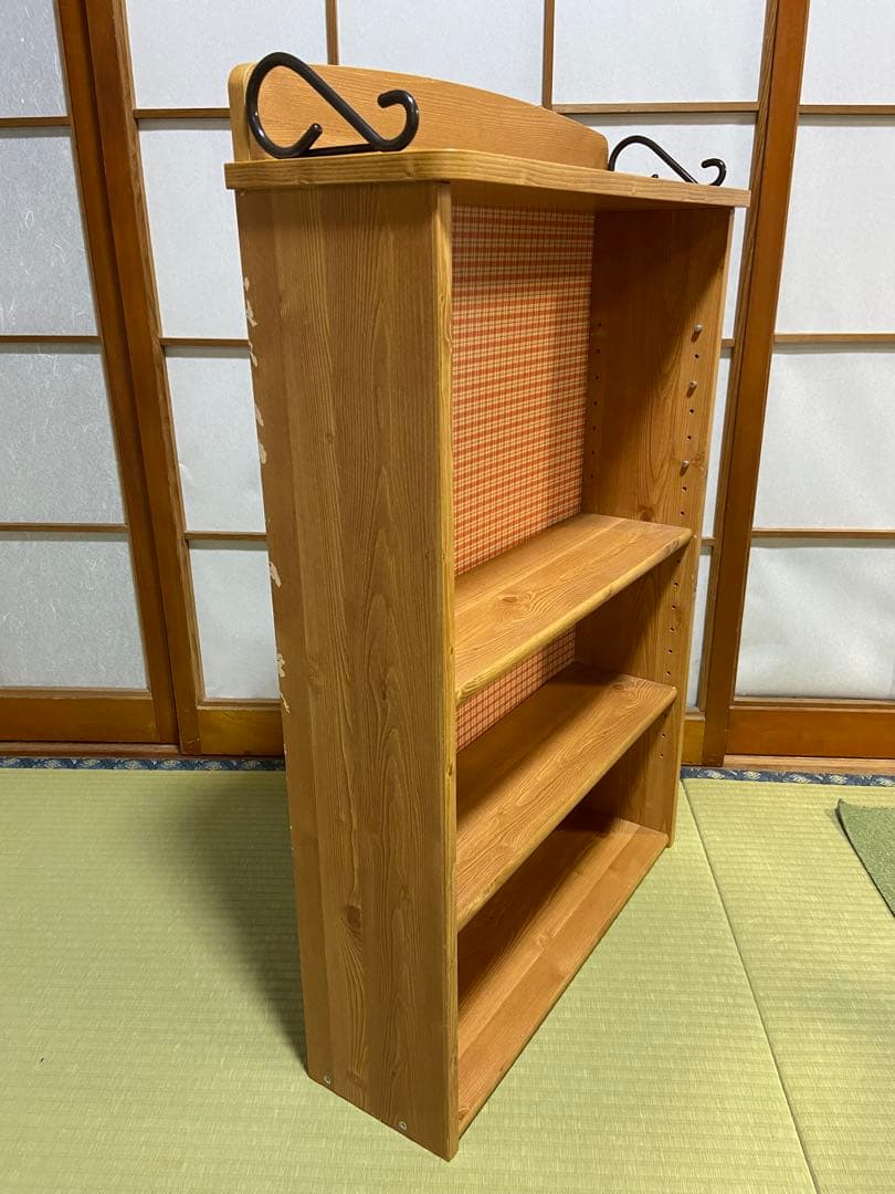 【昭和レトロ】木製 本棚 棚板高さ調整可 チェック柄 幅57cm レトロ家具