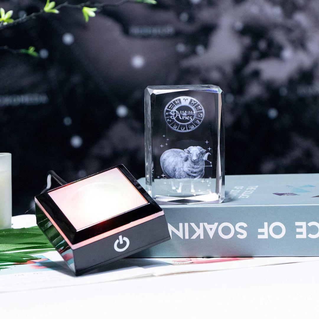 ♡ 3Dクリスタル 牡羊座 置物 LEDライト インテリア 星座 ガラス