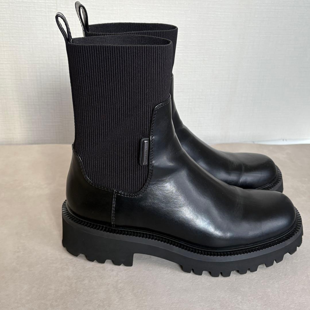 CHARLES&KEITHニットソックス リッジッドソールチェルシーブーツ 38
