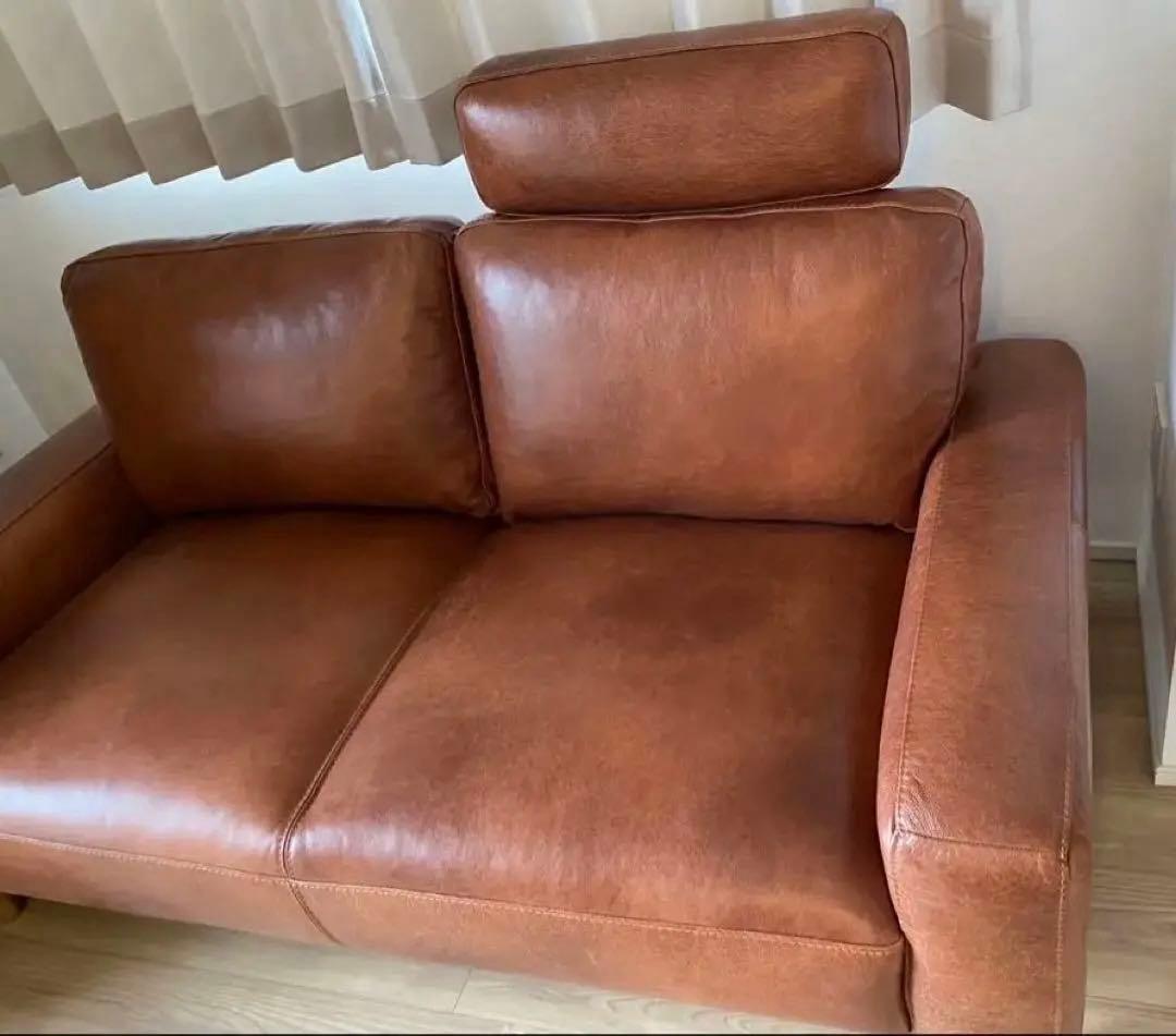 【unico】suabi レザーソファ 2.5シーター ヘッドレスト付き