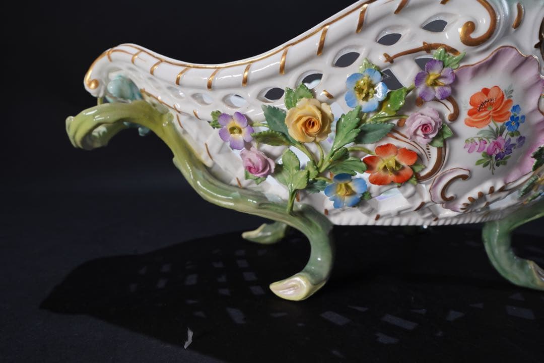 マイセン　 色絵貼花オープンワークコンポート