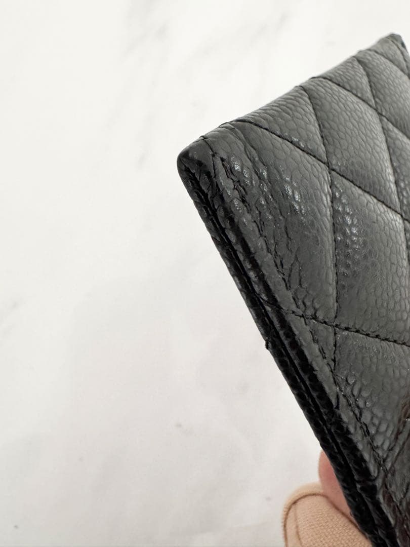 CHANEL カードケース パスケース キャビアスキン ブラック ゴールド金具