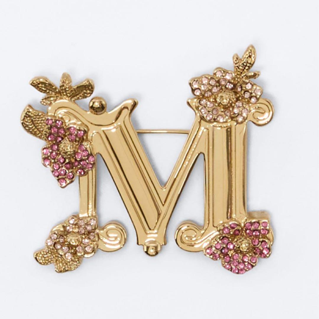 訳あり　Max Mara Mロゴ フローラルディテール　ブローチ