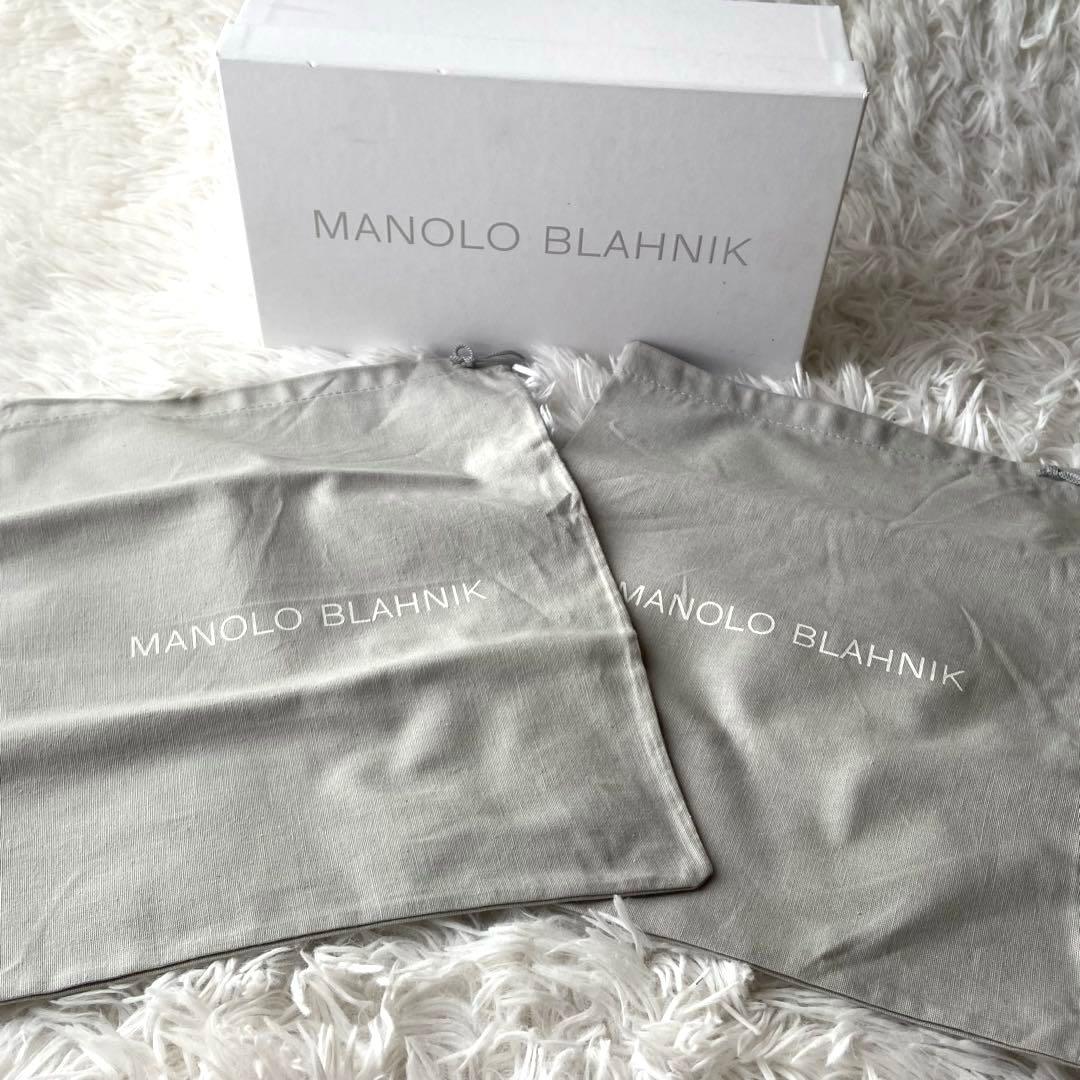 美品✨マノロブラニク サンダル ハンギシ 黒 ビジュー グログランリボン 37