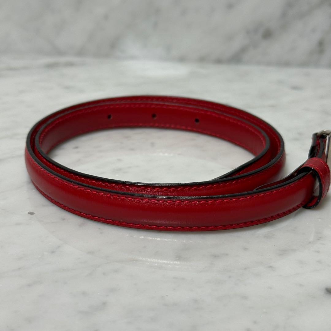 美品 GUCCI グッチ ベルト 細ベルト レッド 赤 G ロゴ 銀 シンプル