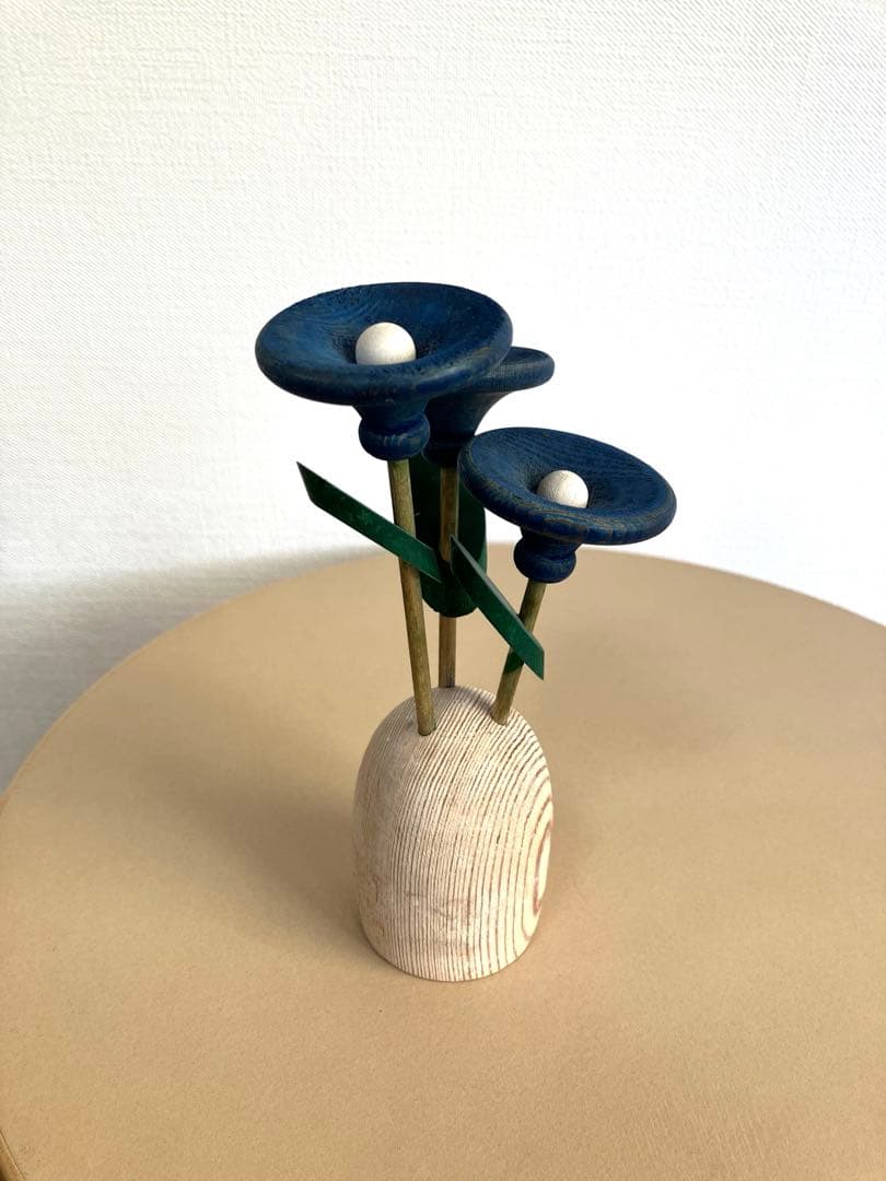 aarikka アーリッカ 3本の青い花の寄せ植え　木製　オブジェ