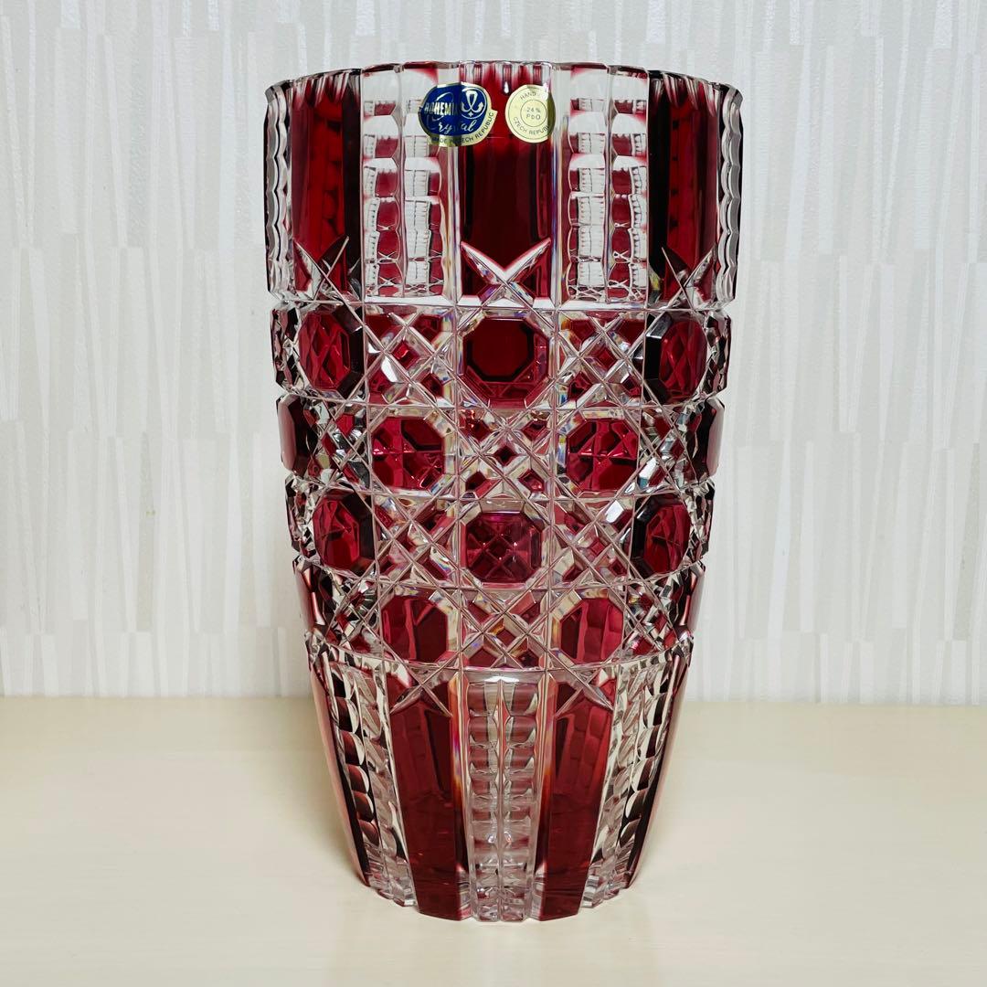 未使用 大型 ボヘミアクリスタル チェコ製 花瓶 フラワーベース