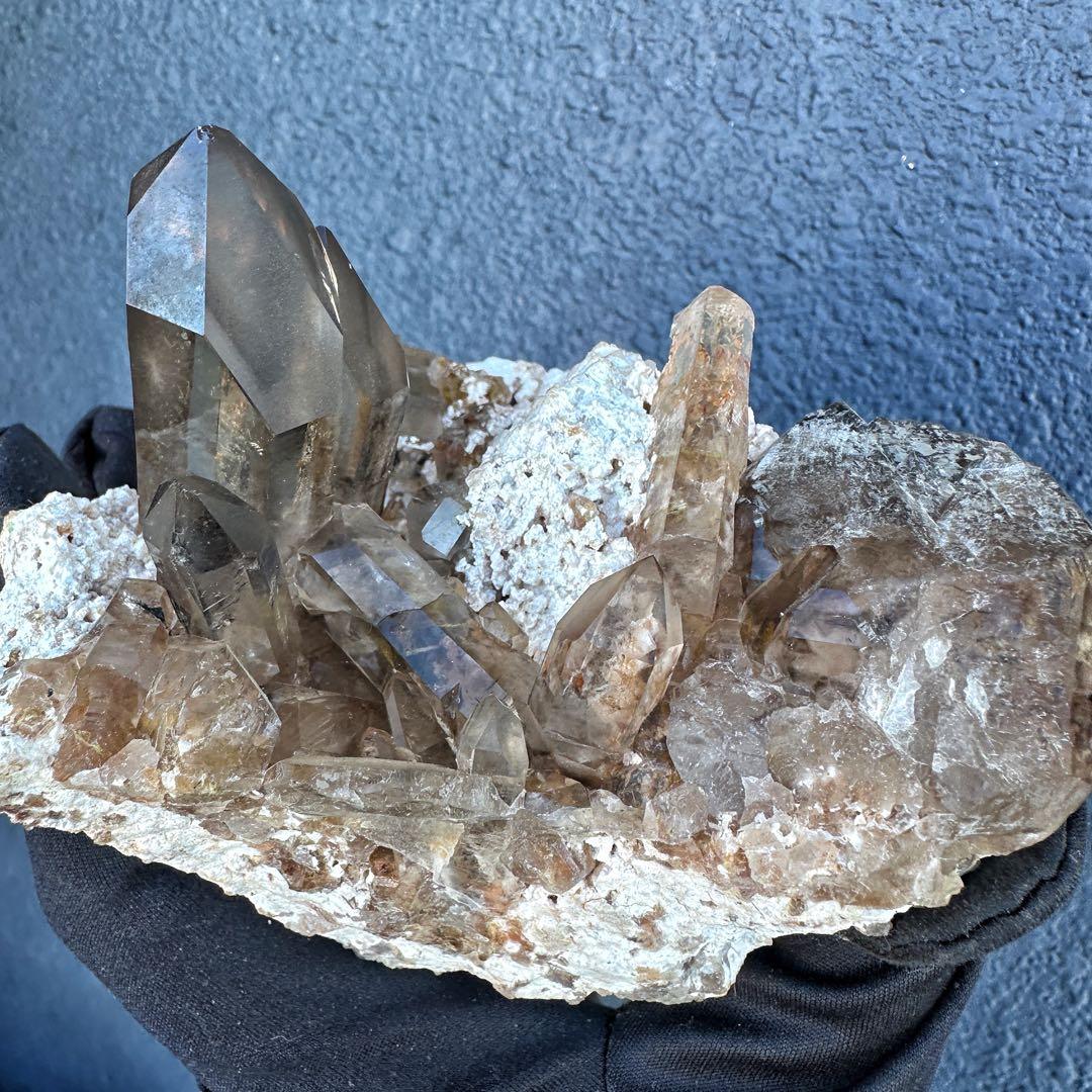 【金運☆魔除】高透明度☆高品質スモーキークォーツクラスター天然石 原石A1450