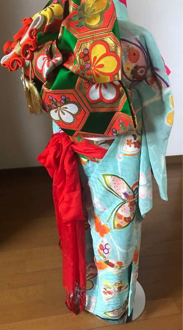 七五三7歳着物セット　アンティーク　正絹　水色　蝶々❤️