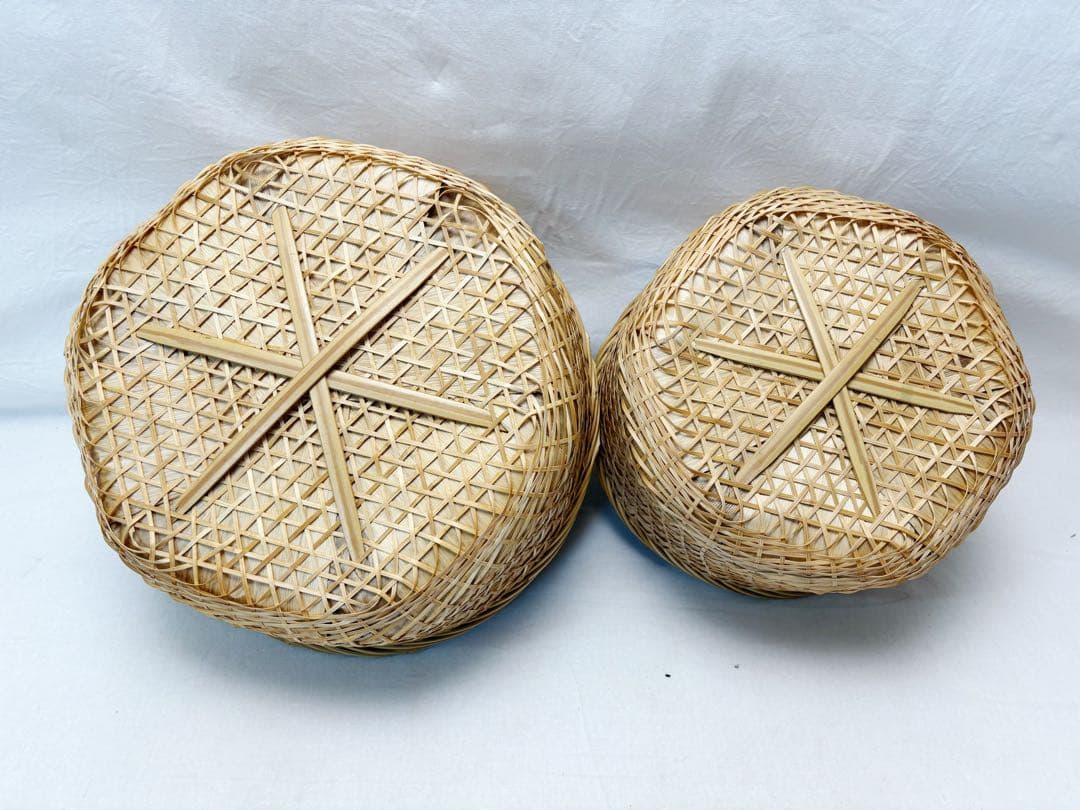 ほぼ未使用 茶道具 又妙斎好写 唐筆篭炭斗 一双（炉用・風炉用）炭取 竹細工紙箱