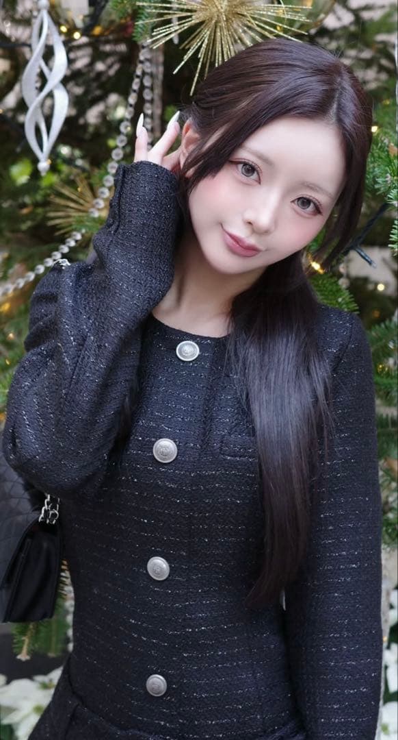 ボックスプリーツツイードミニワンピース ブラック free Darich