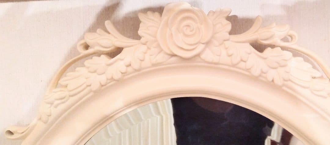 最終値下げ❗オーダーハンドメイドプリンセス ウォールミラー /バラの彫刻ホワイト