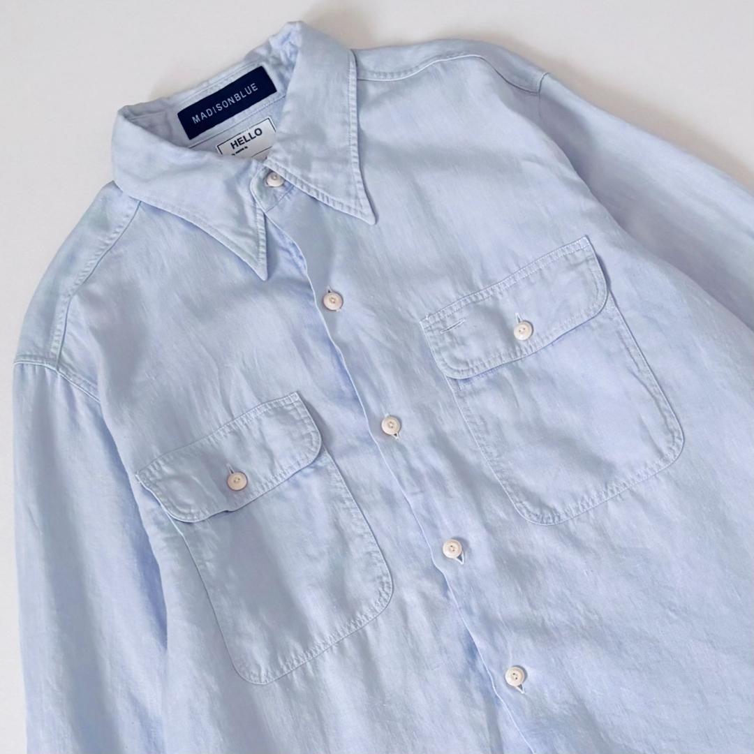 MADISONBLUE ハンプトン リネンシャツ B刺繍 サックスブルー　01