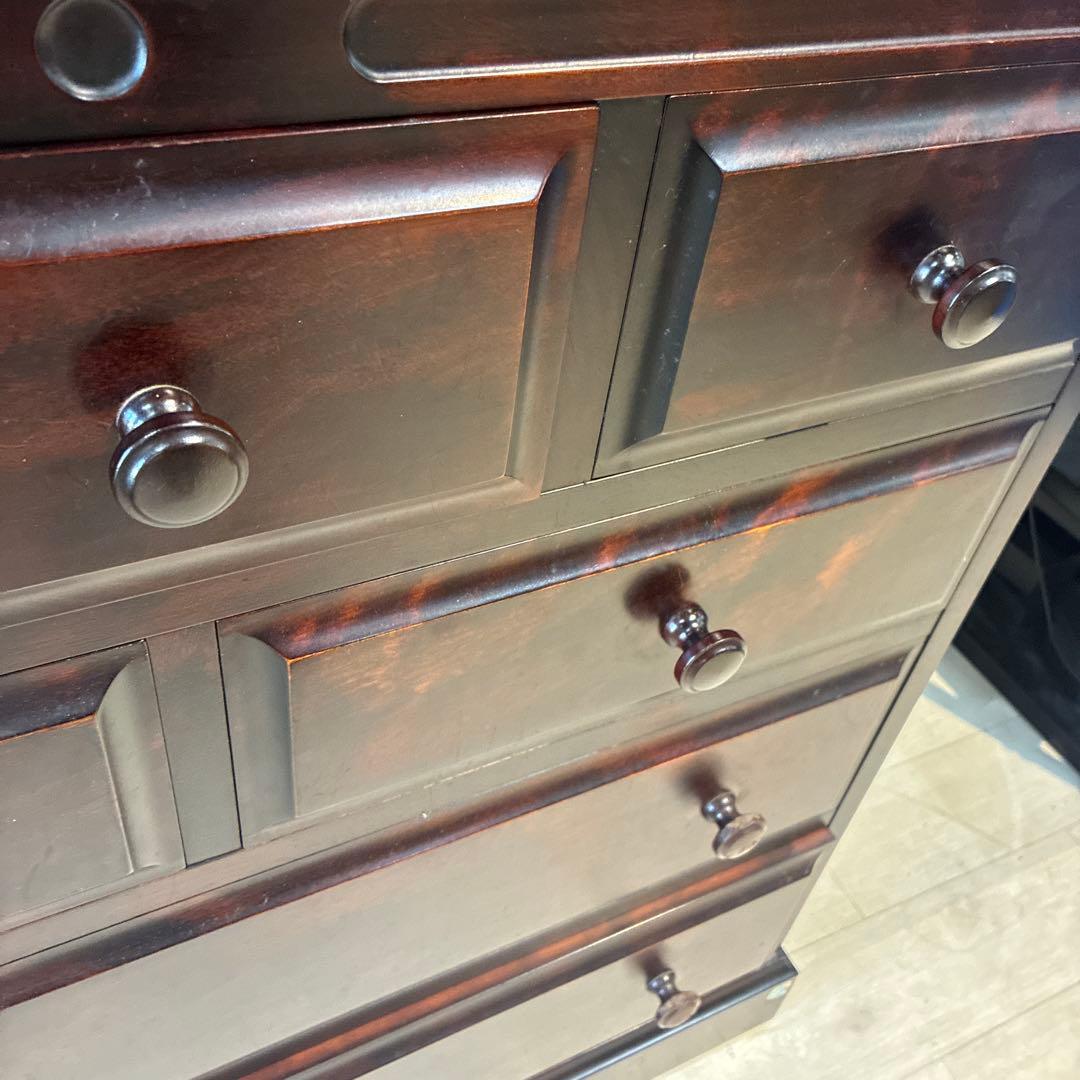 神居民芸 整理箪笥 樺材 無垢材 民芸家具 3段7引き出し 収納チェスト　北海道