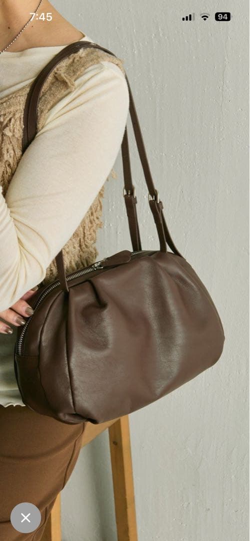 イアパピヨネ　コロンボストンバッグ　ブラウン