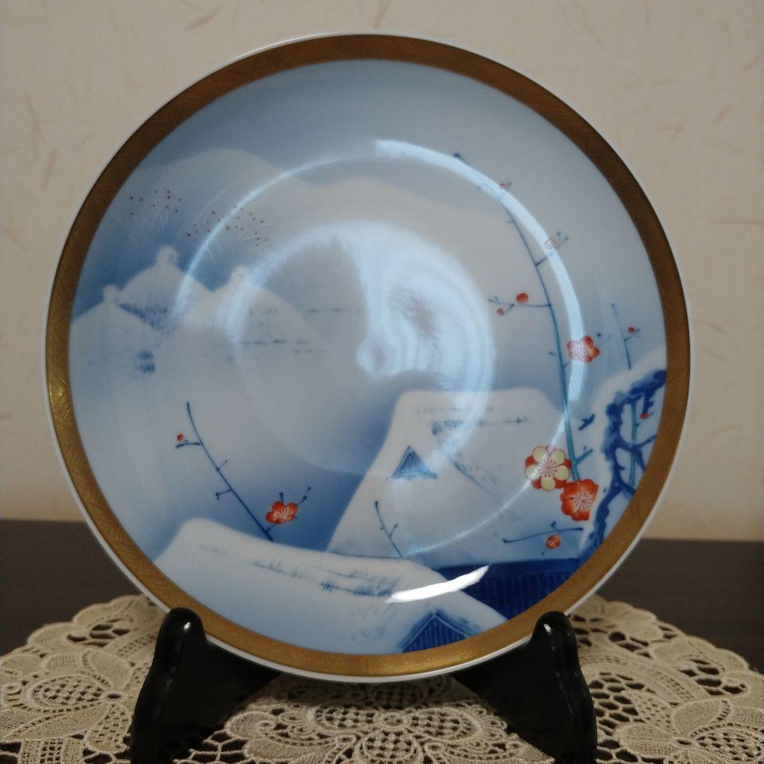 香蘭社　イヤープレート　雪景色　 梅の花　 陶器皿 　1999年