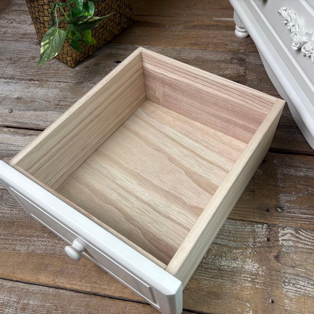 フレンチカントリー北欧調ホワイトチェスト三段四つ引き木製洋タンス収納姫系姫かわ