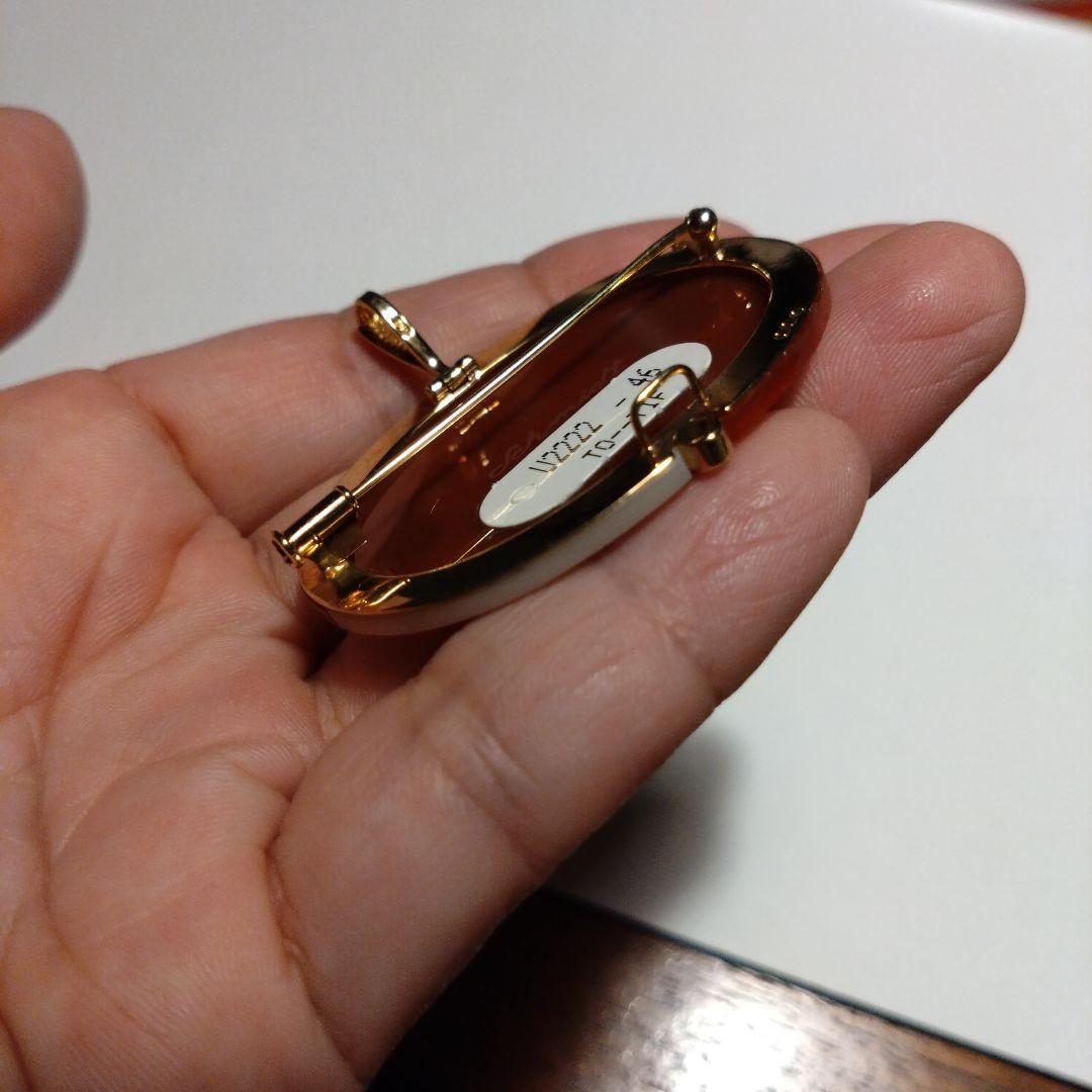 K18　カメオの　ブローチ　ペンダントトップ　18金　750　ダイヤモンド