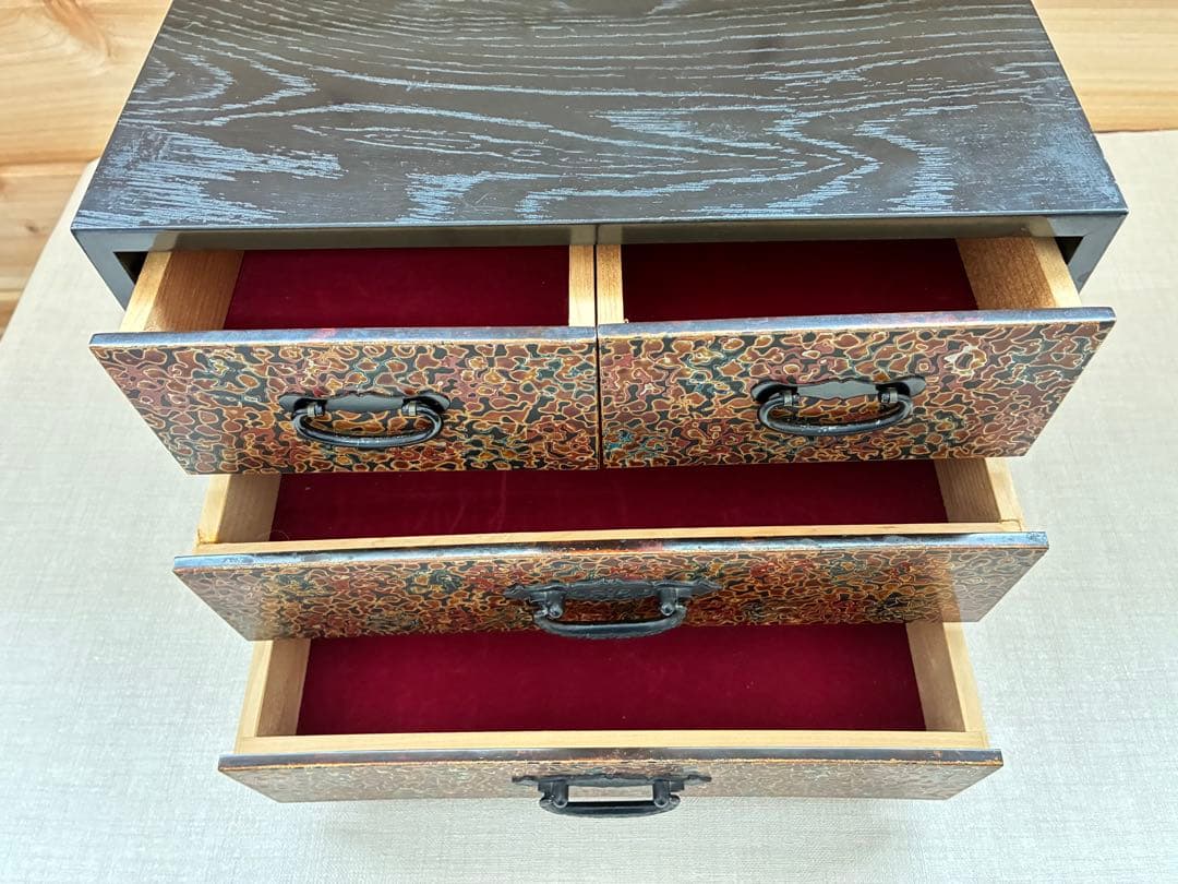 津軽塗 三段小引き出し 古道具 漆塗り 和モダン収納