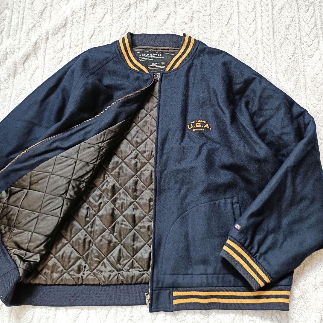 90s ラルフローレン POLO JEANS ウールスタジャン 紺 XXL
