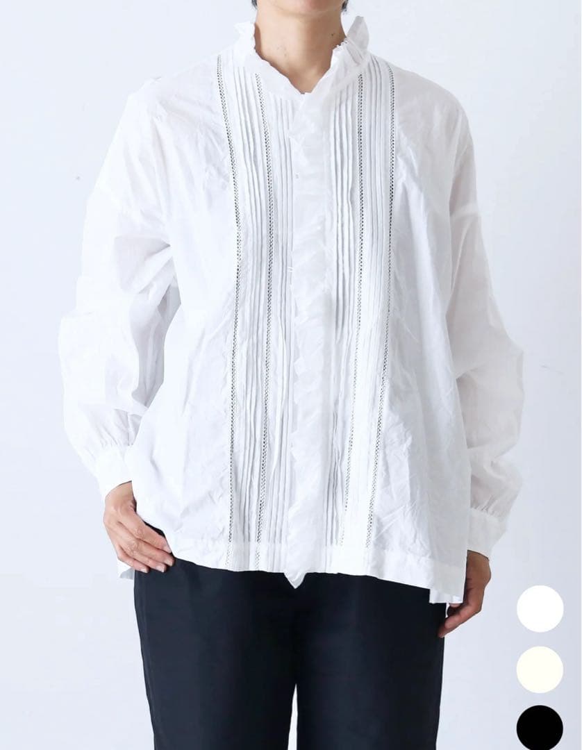 TOUJOURS レースピンタックラッフルシャツ