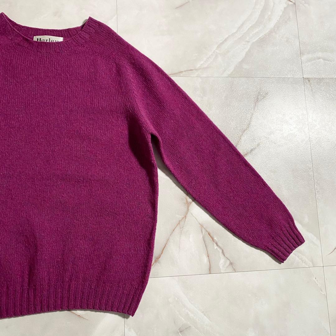 A18402 美品 ハーレーオブスコットランド シェットランドニット 紫42
