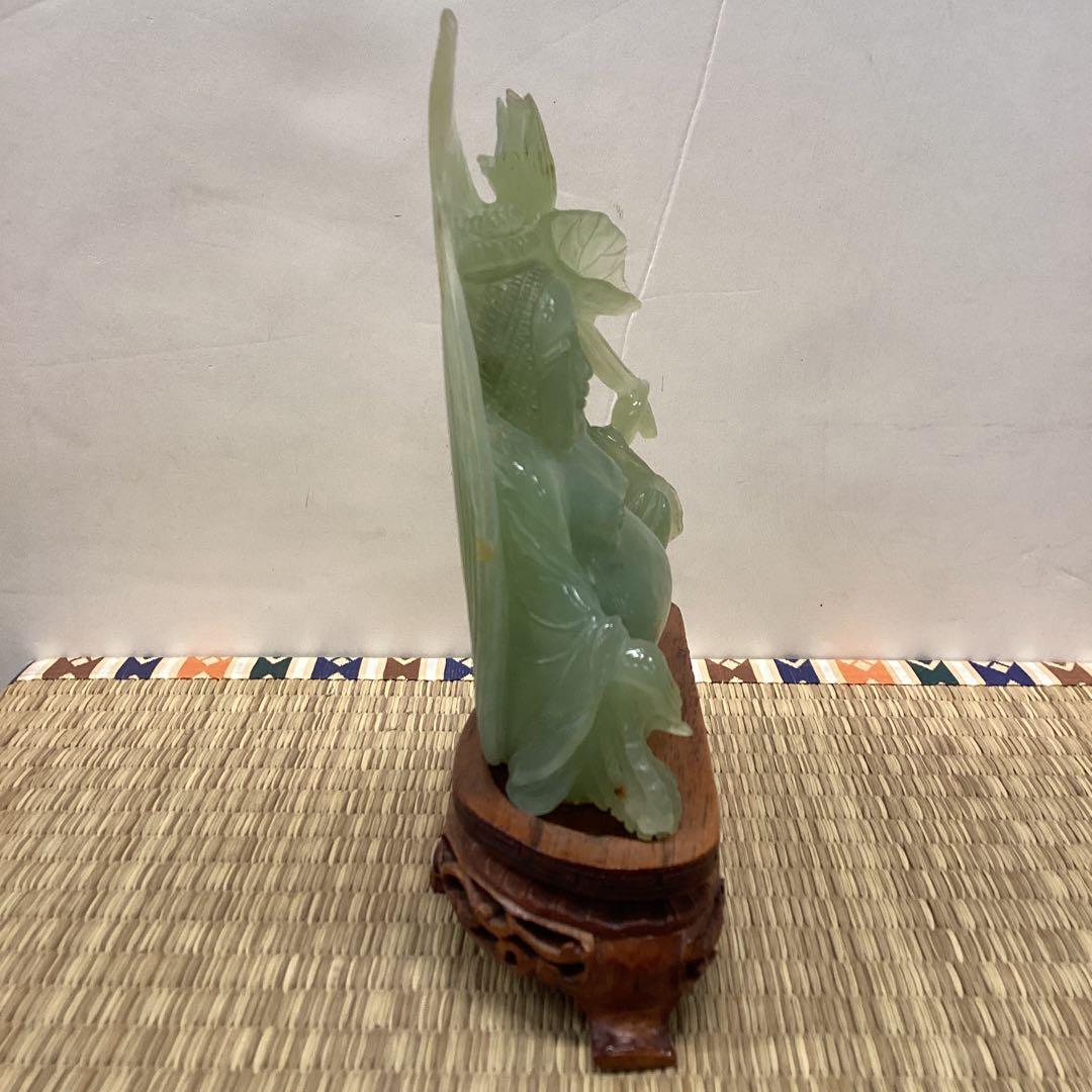 翡翠 置物 緑色 木製台座 約15cm
