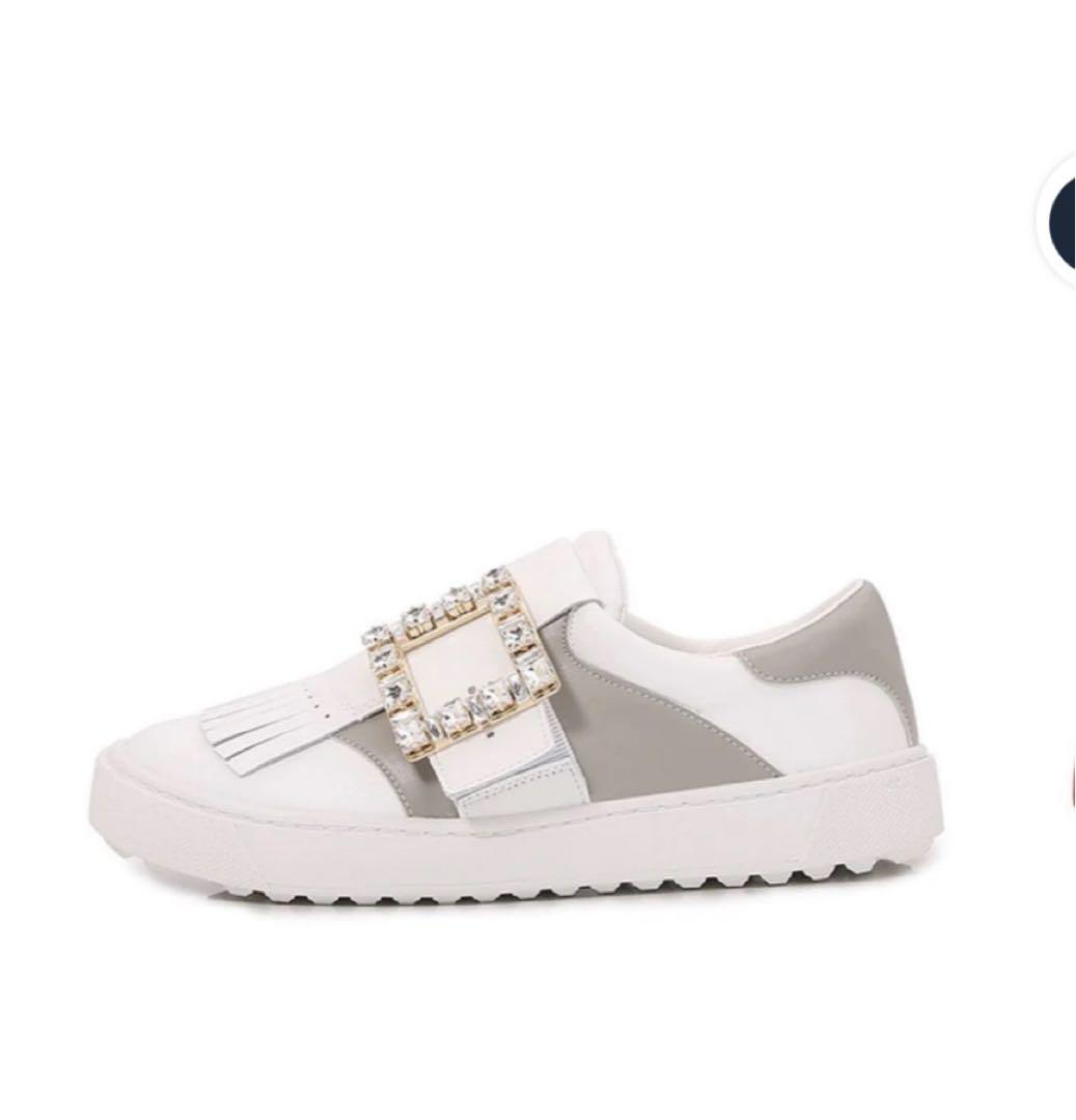 Chamuleビジュー付バックルフリンジゴルフシューズ CH779 グレー 34