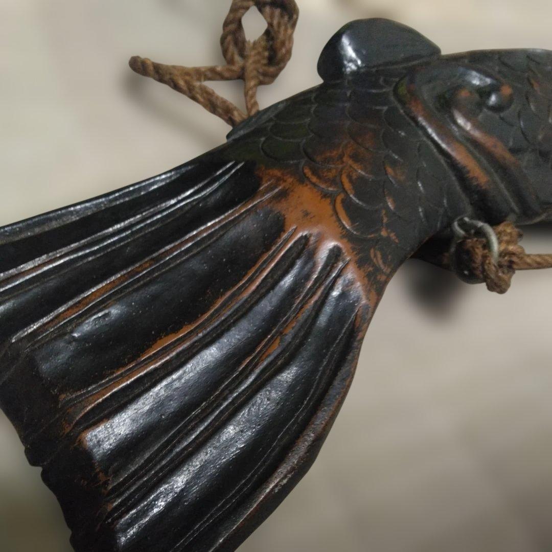 時代物 木製／自在鉤 魚 鯉 横木 全長47cm 囲炉裏 古民芸