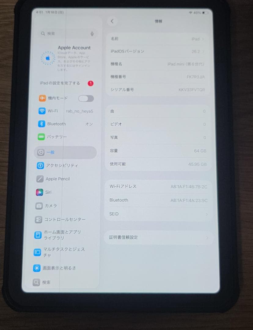 iPad mini6 64GB Wi-Fi 表示不良あり／箱あり／修理・部品取り