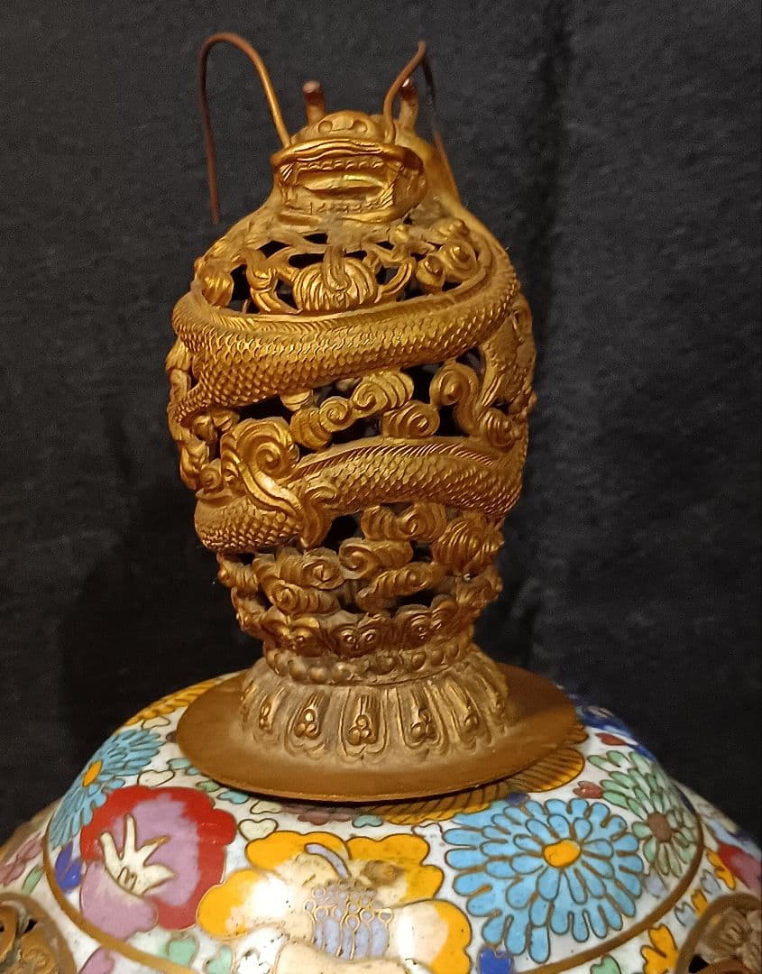 香炉　七宝焼き　倣古　置物　中国　大きい　アンティーク　工芸品　インテリア