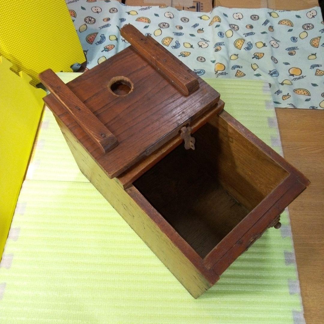 銭箱　木製　収納箱　アンティーク　レトロ　古民具　賽銭箱　木箱　古道具　湯銭箱