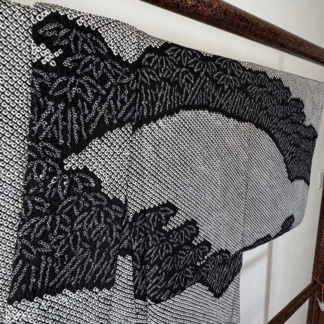 超美品　正絹　袷　現代　広襟　訪問着　着物　 黒　総絞り　絞り　162裄67