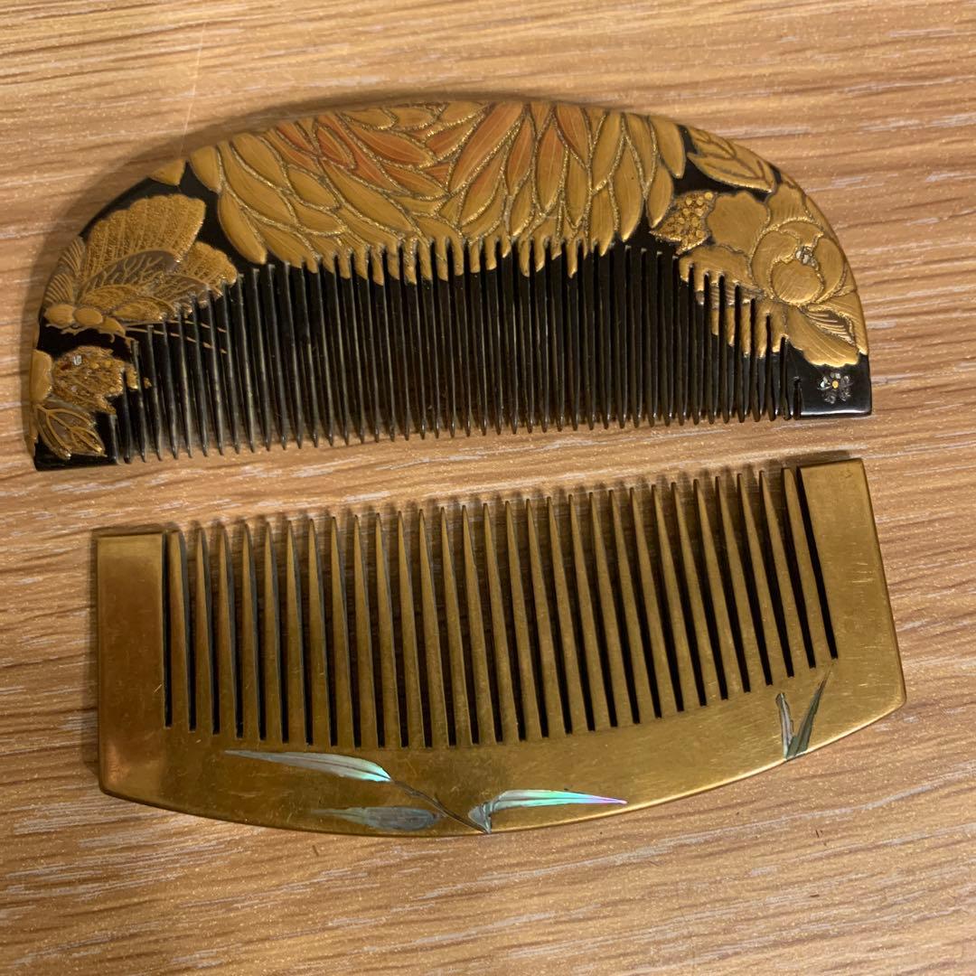 アンティーク　鼈甲　厚み　黒甲　金蒔絵　かんざし　簪
