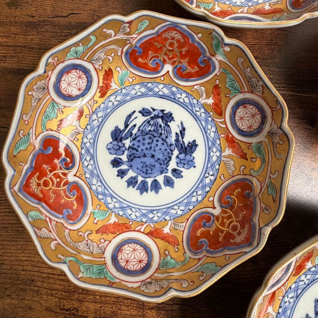 古伊万里　大明成化年製　金彩なます皿五客　お皿/アンティーク/鉢 060