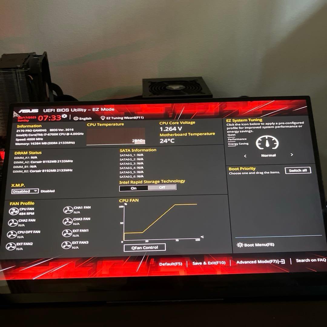 i7-6700k、ASUS Z170 PRO GAMING、DDR4 16GB