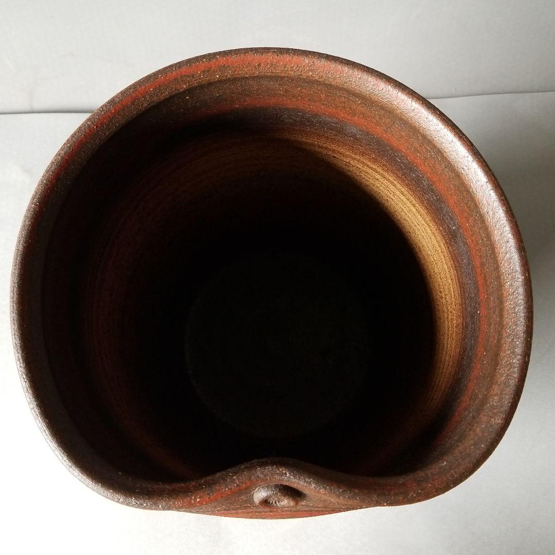 信楽焼 傘立て 鉄釉印華紋 高さ４７cm