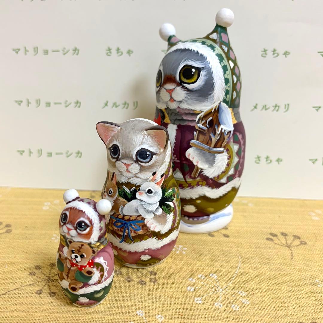 作家もの　マトリョーシカ　猫　スヴェトラーナ・ニコラエヴァ　手描き