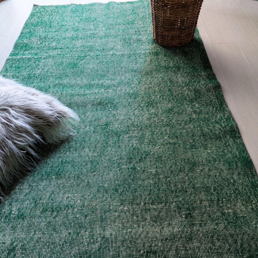 109×198 オーバーダイ グリーンワンカラー　トルコヴィンテージラグ