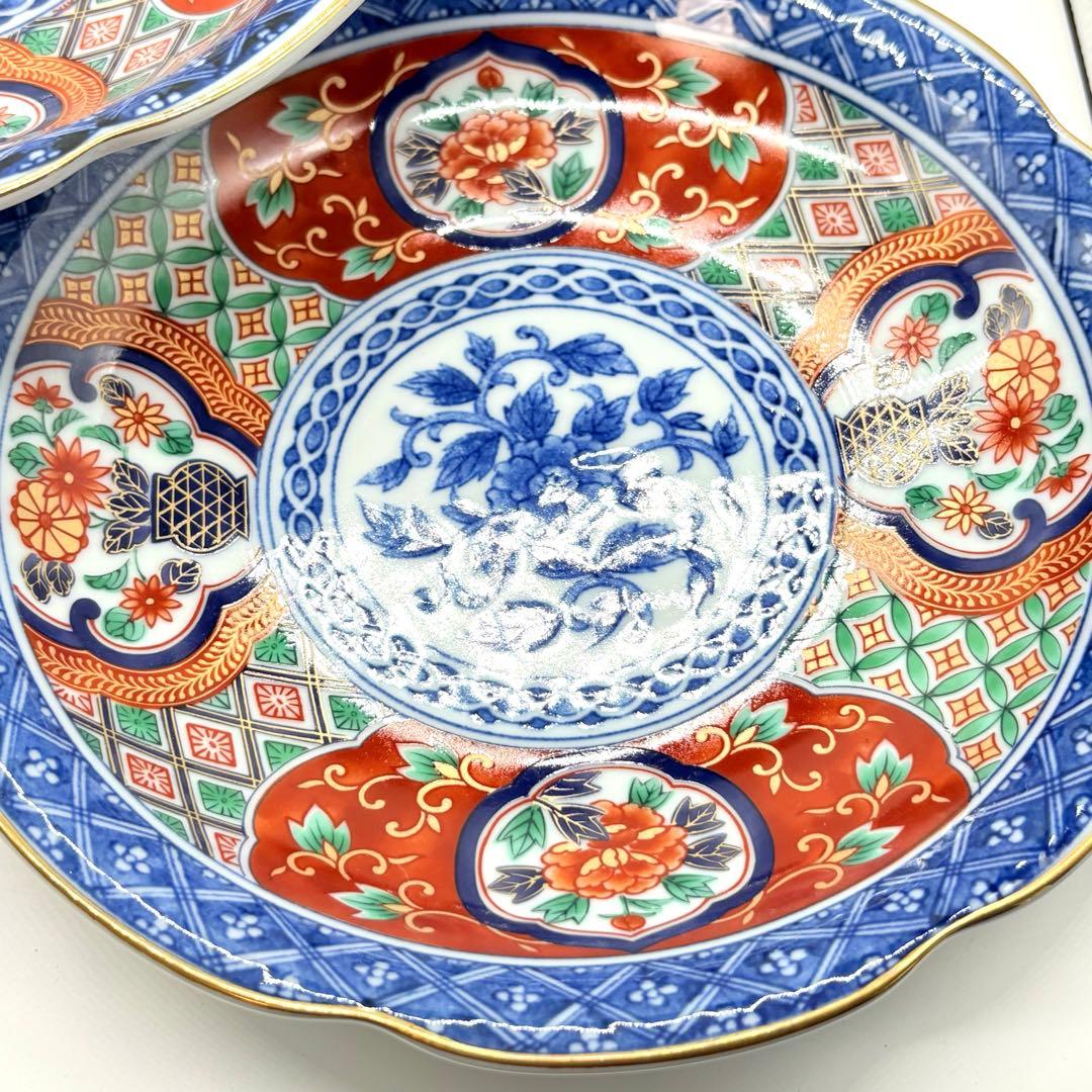 有田焼　明宝窯　中皿　5枚セット　金彩色絵　間取花紋　銘々皿　染錦　古伊万里意匠