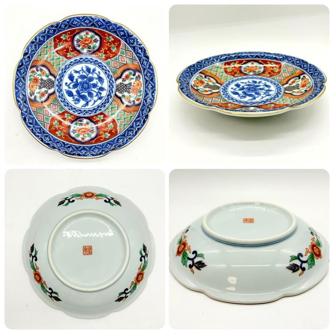 有田焼　明宝窯　中皿　5枚セット　金彩色絵　間取花紋　銘々皿　染錦　古伊万里意匠