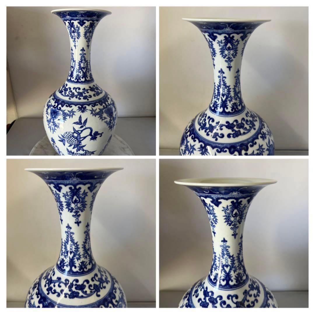 中国古美術　清時代 乾隆年製　青花花卉文　青花瓷 花瓶y117