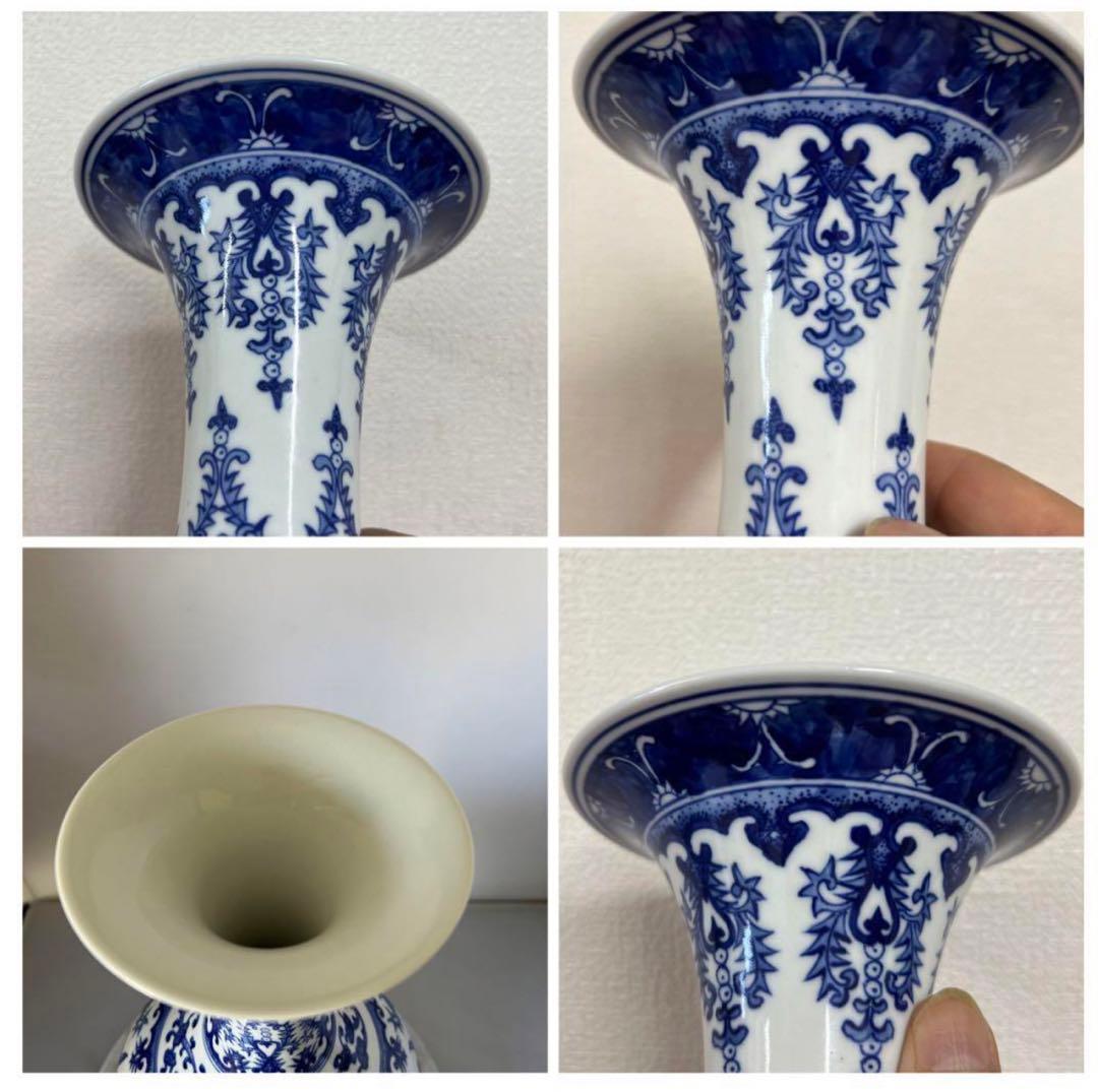 中国古美術　清時代 乾隆年製　青花花卉文　青花瓷 花瓶y117