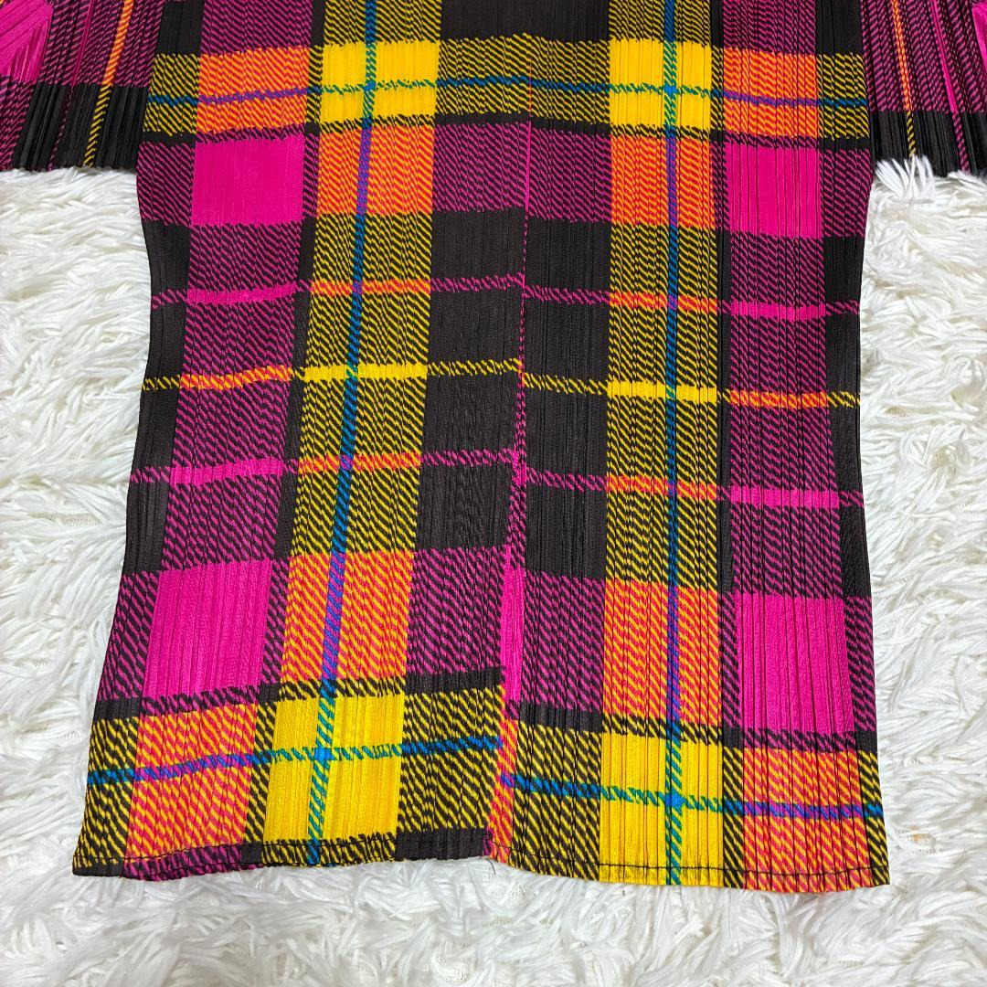 【美品】ISSEI　MIYAKE　プリーツプリーズ　長袖チェックシャツ　Lサイズ