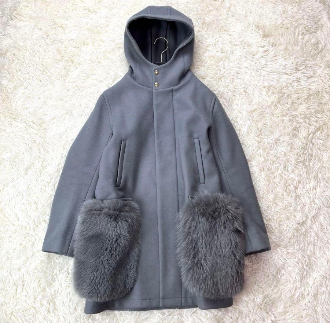 新春特価☆ドゥロワー ケヌキフードコート フォックスファーポケット ウール36